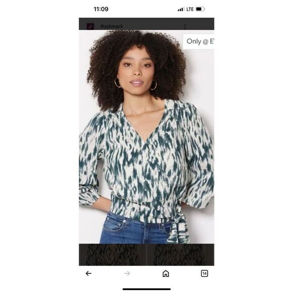 Evereve Medium Wrap V Neck Blouse Cream Green - Picture 1 of 9